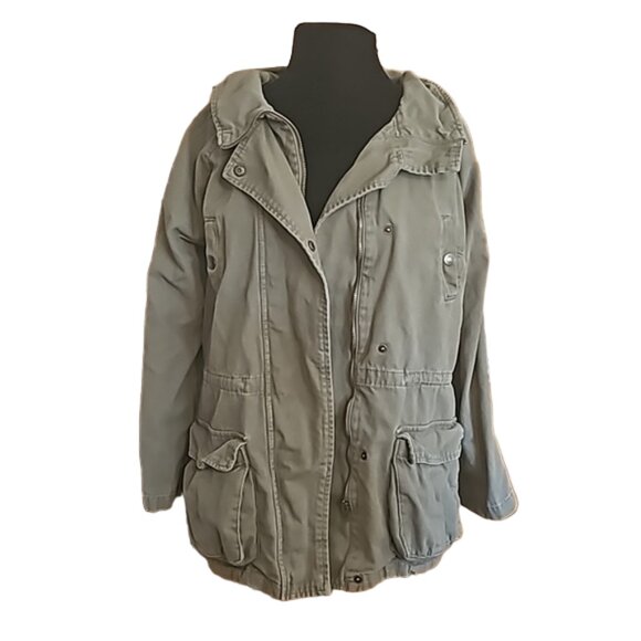 matty m army style cargo jacket long pockets zipper front cargo army style green - Picture 5 of 15